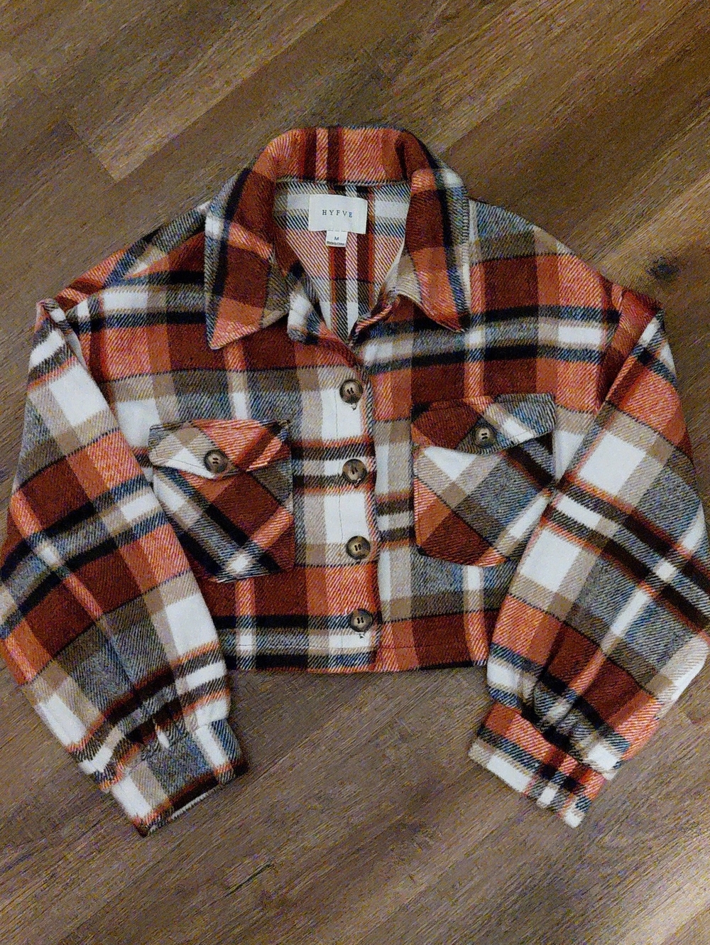 Kids Orange Plaid Button-Front Shirt Jacket